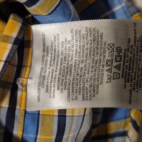 Brooks Brothers boys size Large blue yellow & white plaid button down shirt VGUC - Picture 5 of 5